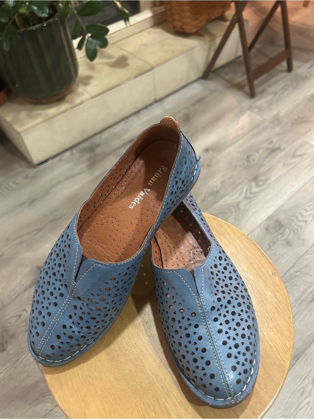 Perforated Blue Leather Slip-On Loafers
